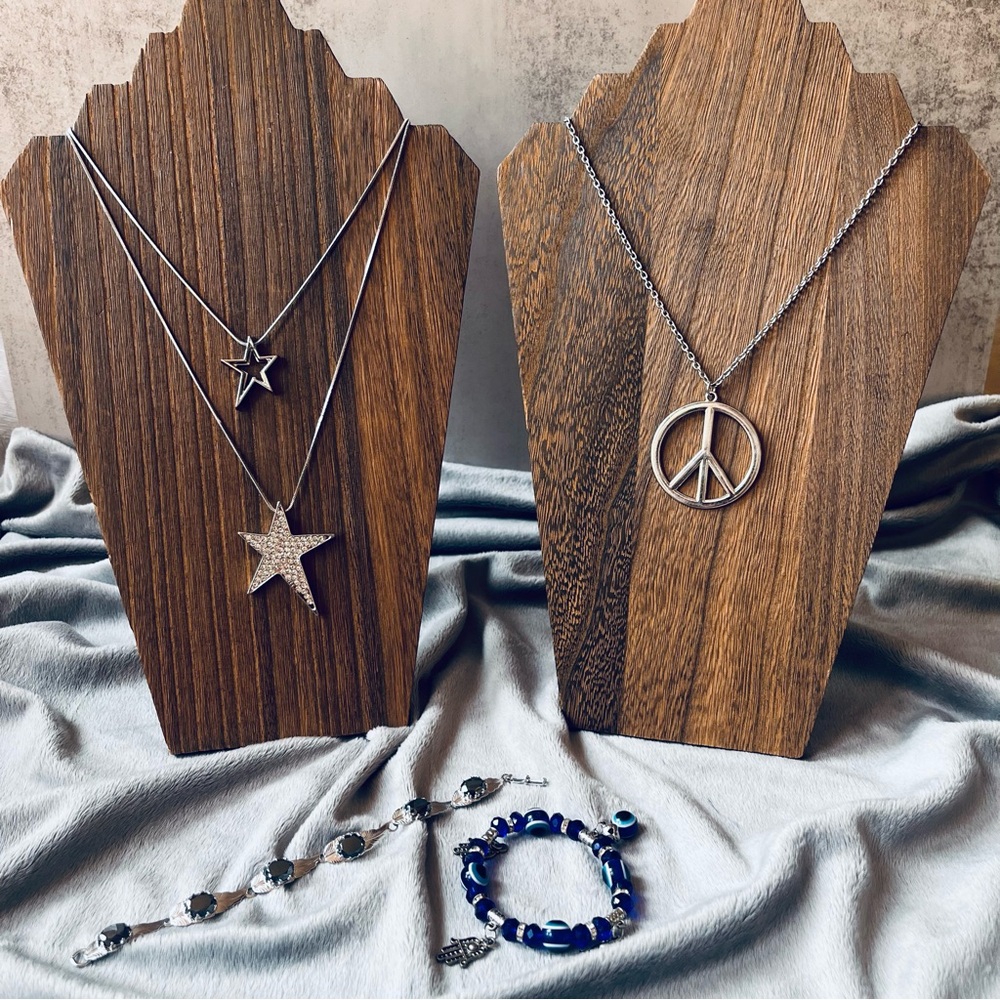 Mixed Statement Jewelry Lot – 2 Necklaces & 2 Bracelets – Vintage/Boho Style